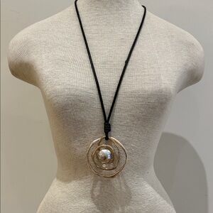 Gold Orb Pendant Necklace on Black Cord